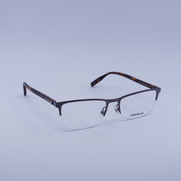 Montblanc MB0015O 002 Eyeglasses Ruthenium/Havana 56mm Rectangle Frame - Picture 4 of 9